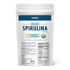 FEBICO spirulina tablets packaging with safety seals for trusted quality