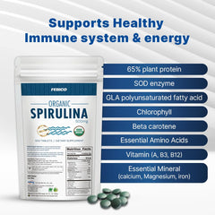 FEBICO spirulina tablets poured into hand for convenient daily supplementation