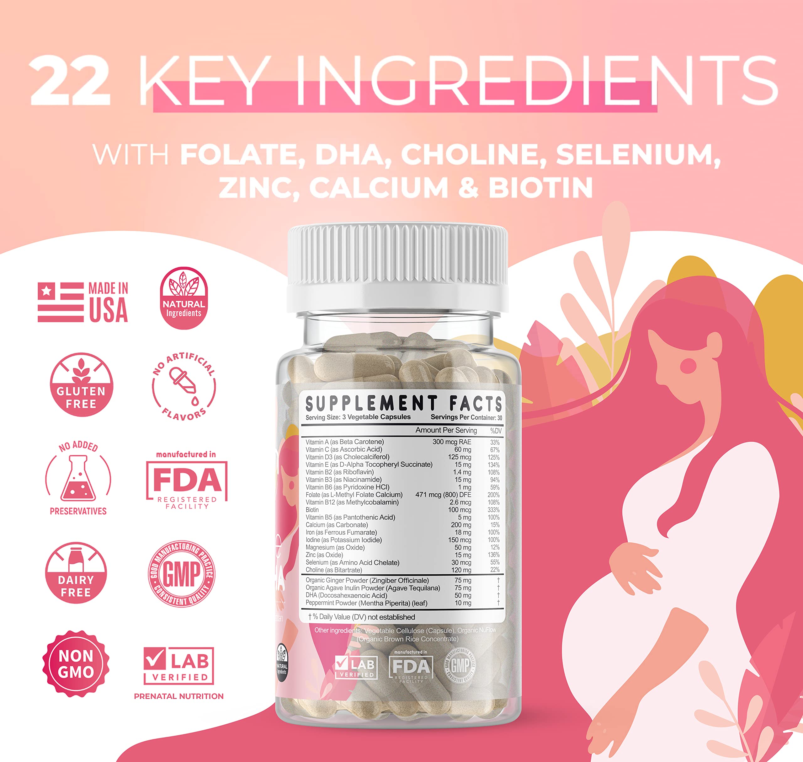 Feed Mom & Me Prenatal DHA ginger and peppermint detail for nausea support.