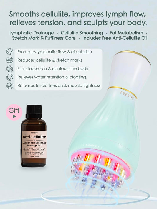 FEEJOY cellulite oil bottle paired for smoother skin and absorption