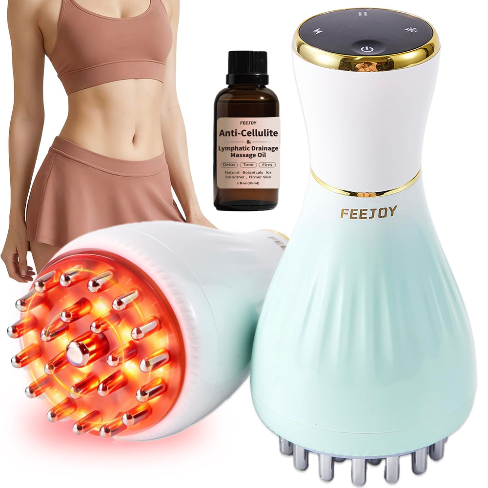 FEEJOY lymphatic drainage massager in hands‑on use on arm for swelling relief