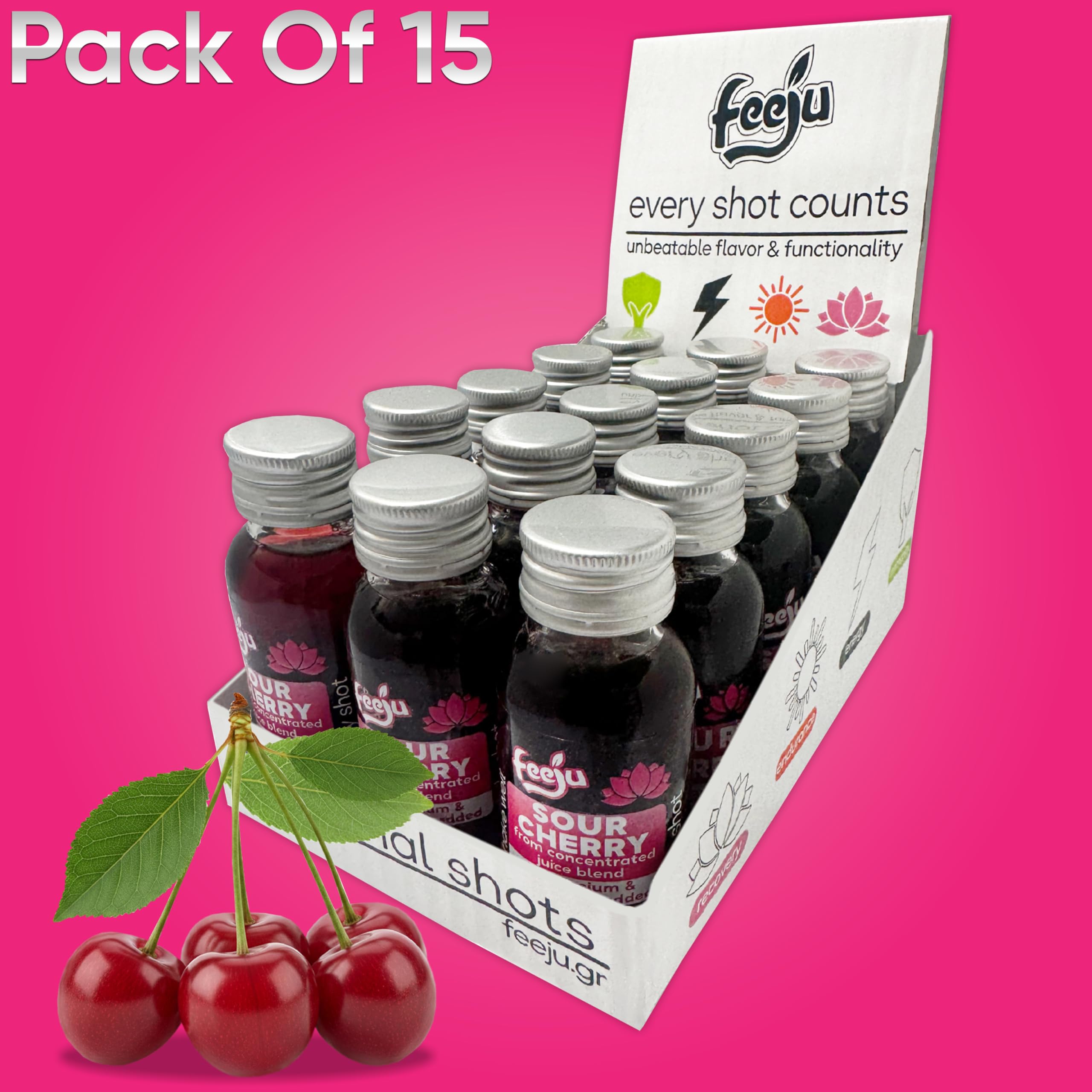 Feeju 15-pack immunity shots displayed for convenient daily use.
