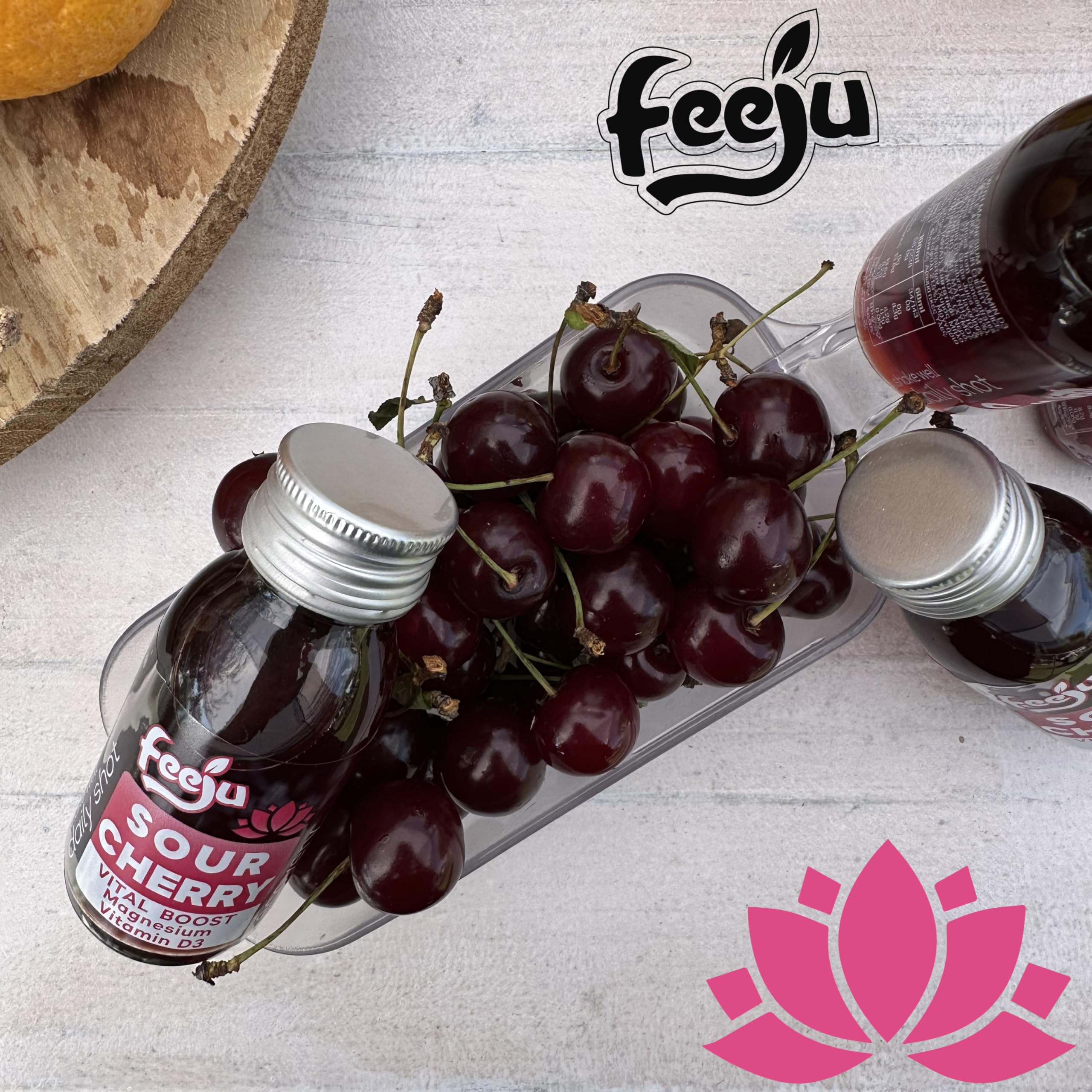 Feeju 2 fl oz bottles arranged in a ready-to-go wellness pack.