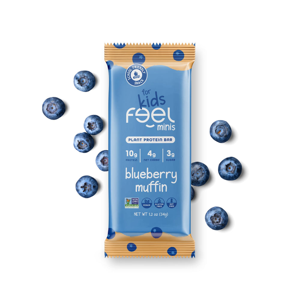 FEEL Feel Bar Minis Blueberry Muffin pack, kid-friendly snack for school lunch.