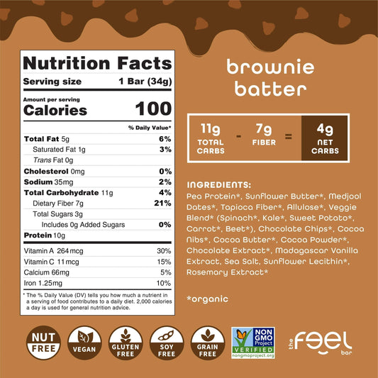 Close-up of FEEL Bar Minis brownie batter bar with chewy texture
