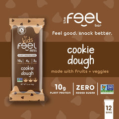 FEEL Feel Bar Minis Cookie Dough bar close-up emphasizing 10g plant protein