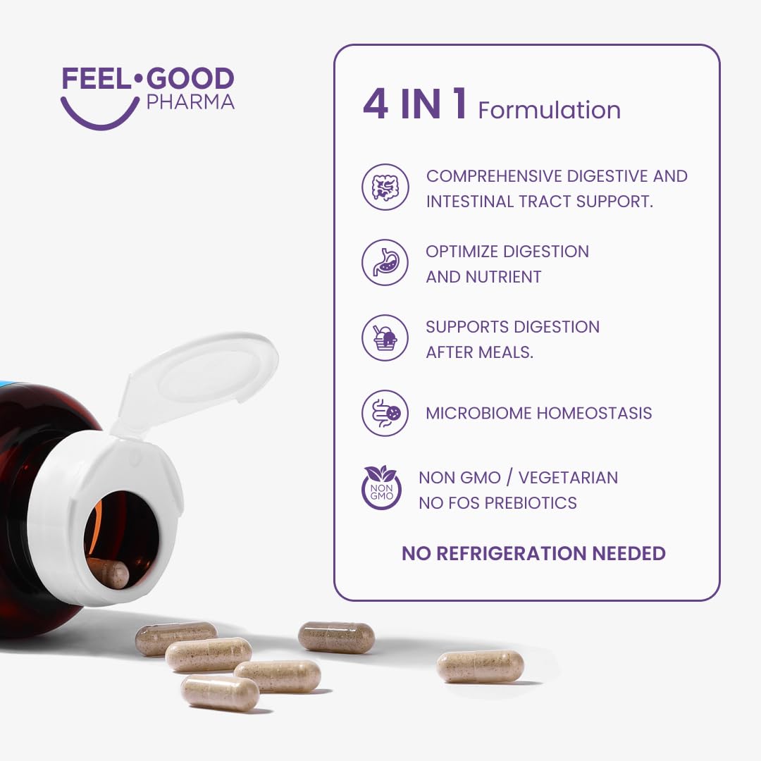 Feel Good Pharma Digestive Enzymes ingredient label detail highlighting 18 enzymes