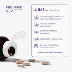 Feel Good Pharma Digestive Enzymes ingredient label detail highlighting 18 enzymes
