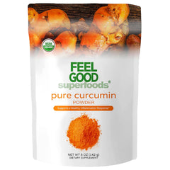 FEEL GOOD Pure Curcumin Powder bag front shows vibrant golden color for cooking.