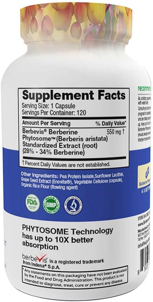 Feel Good Superfoods Berberine Phytosome packaging shows 120 vegan capsules for daily use