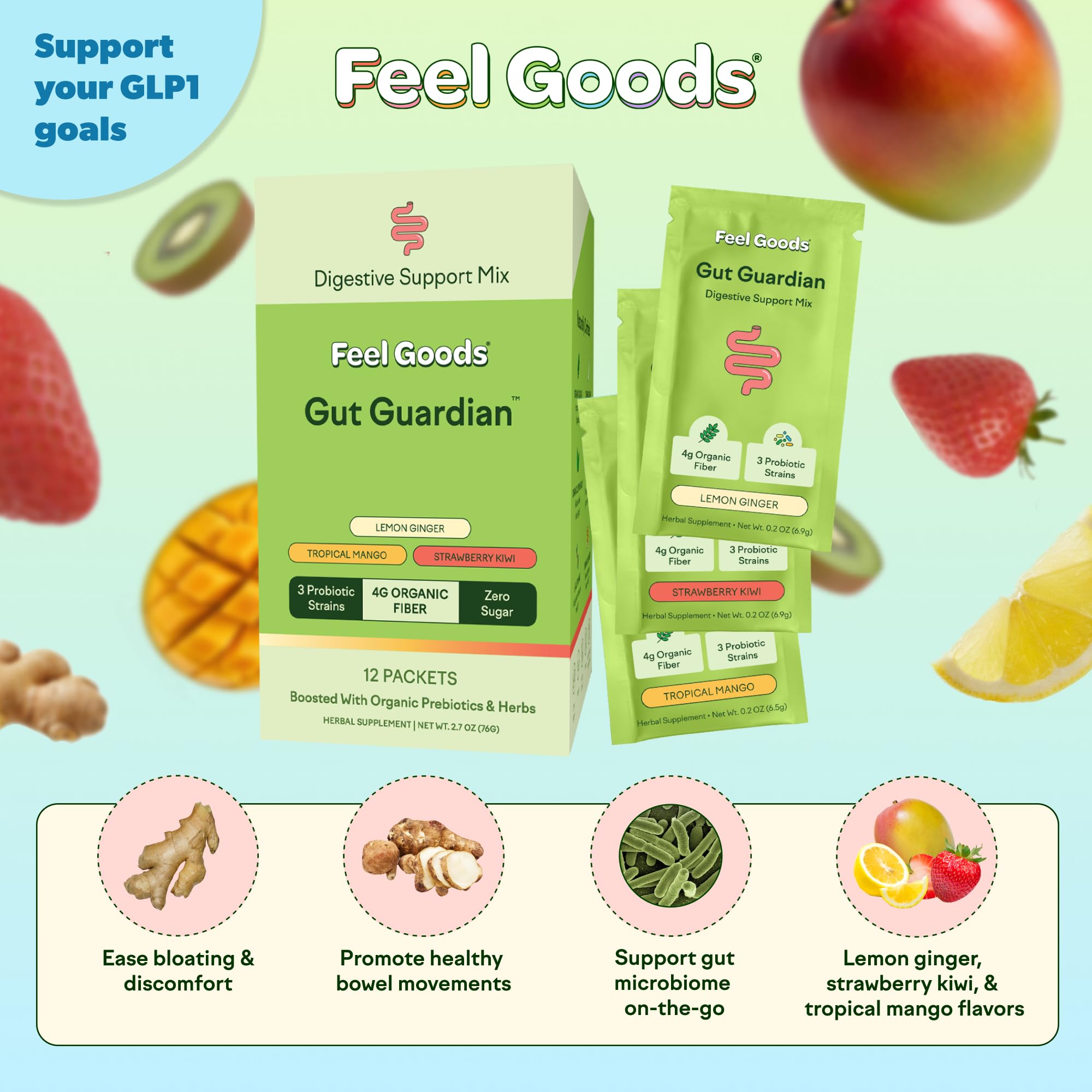 Lemon Ginger sachets from Feel Goods Gut Guardian for quick digestion aid