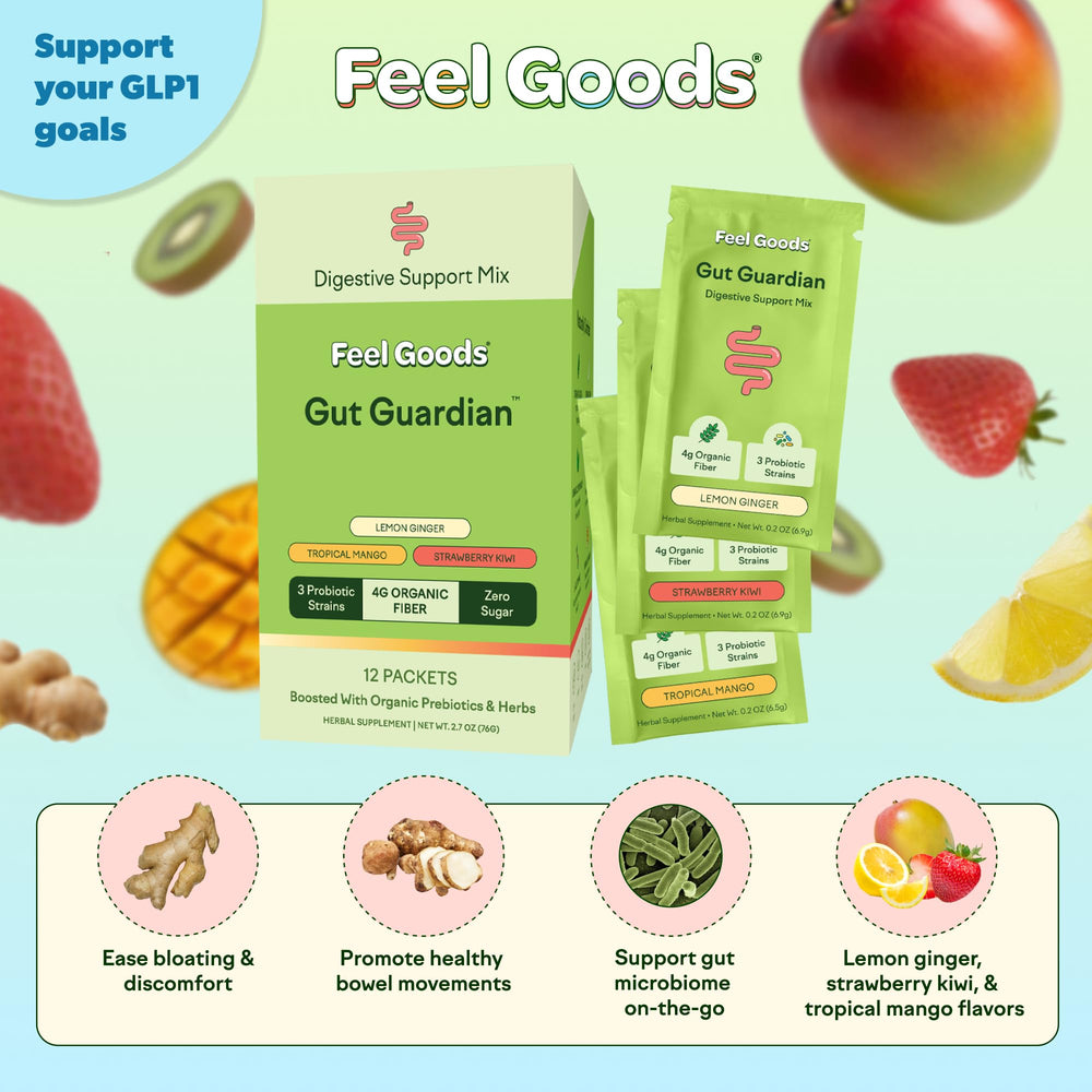 Lemon Ginger sachets from Feel Goods Gut Guardian for quick digestion aid