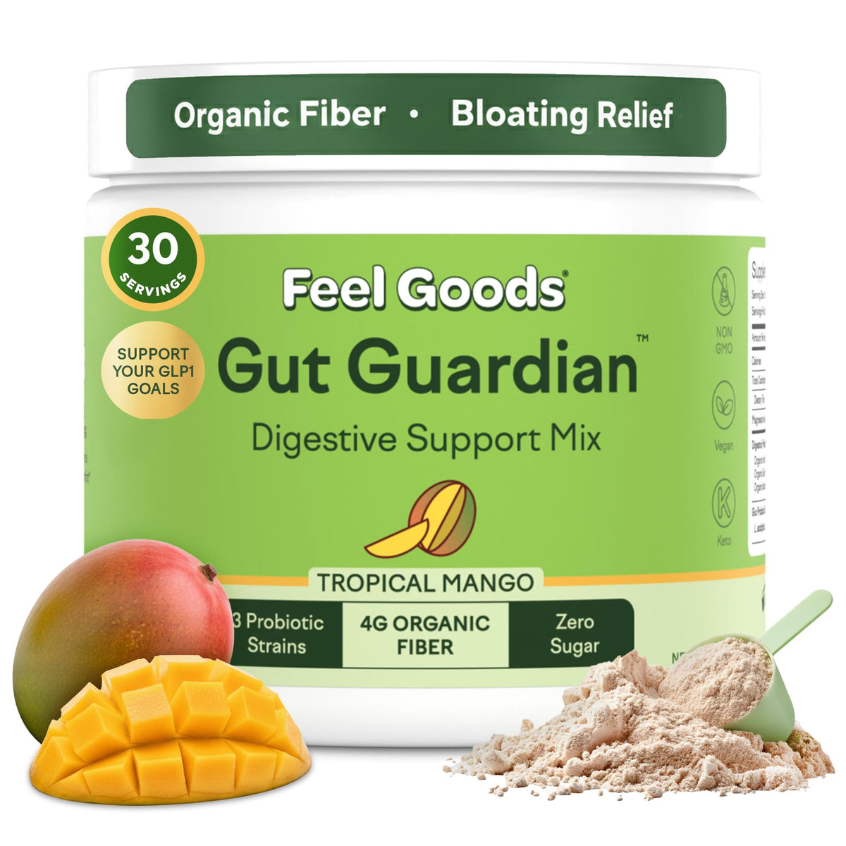 Feel Goods Gut Guardian tropical mango powder ready to mix for digestive support