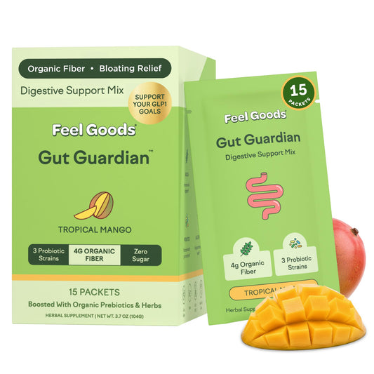 Feel Goods Gut Guardian tropical mango stick packs for on the go digestive support