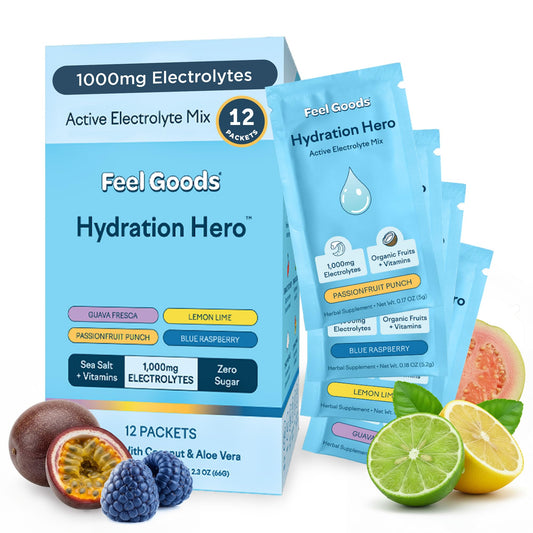 Feel Goods Hydration Hero lemon-lime packet for on-the-go hydration and energy