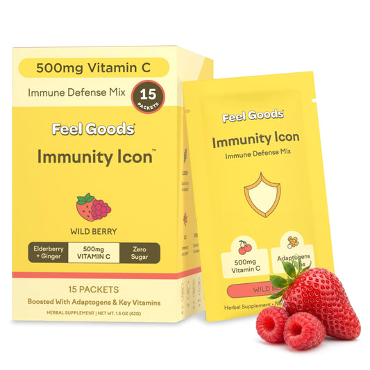 Feel Goods Immunity Icon bottle front view for daily immune support on the go.