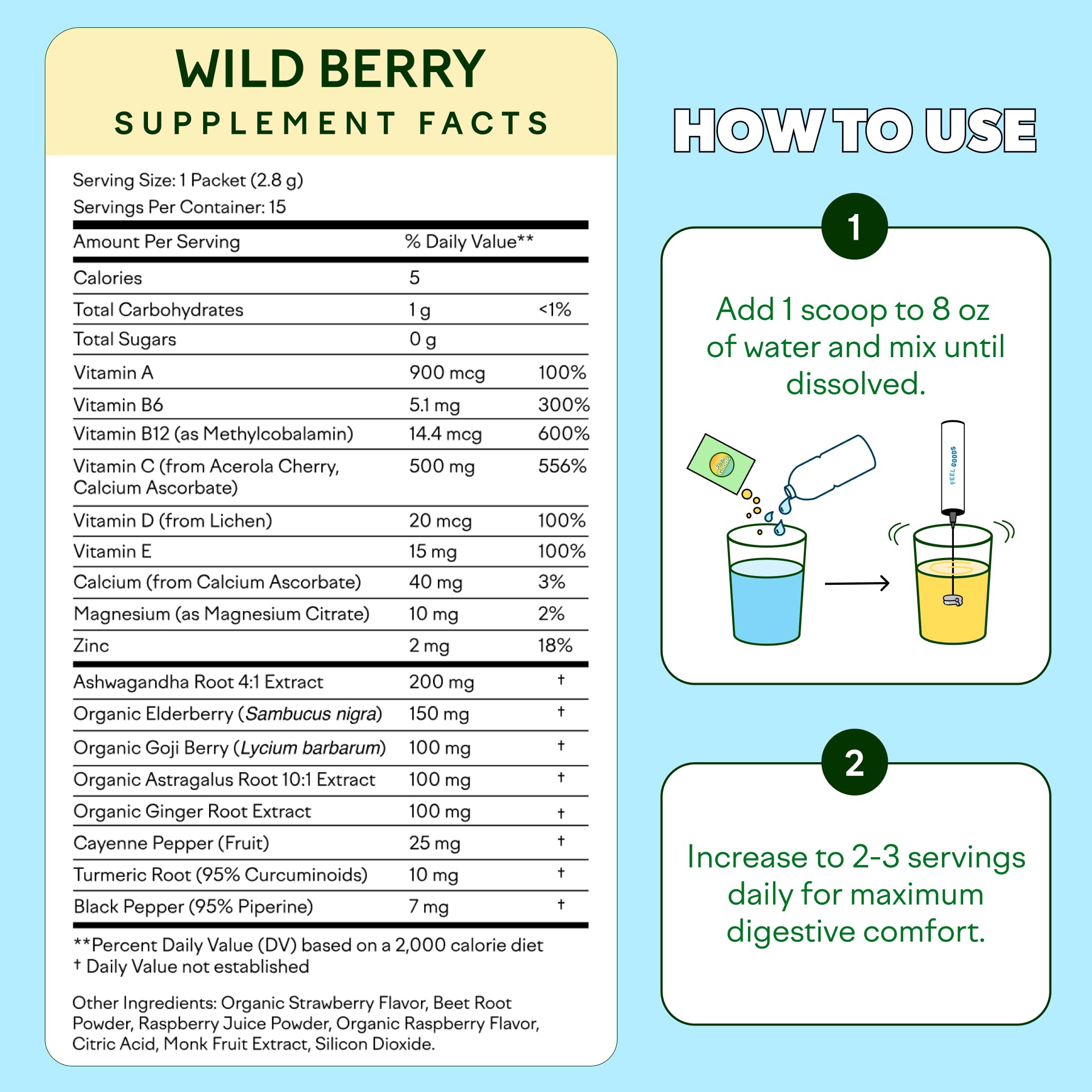 Feel Goods Immunity Icon powder dissolving in water to create a sugar-free drink.