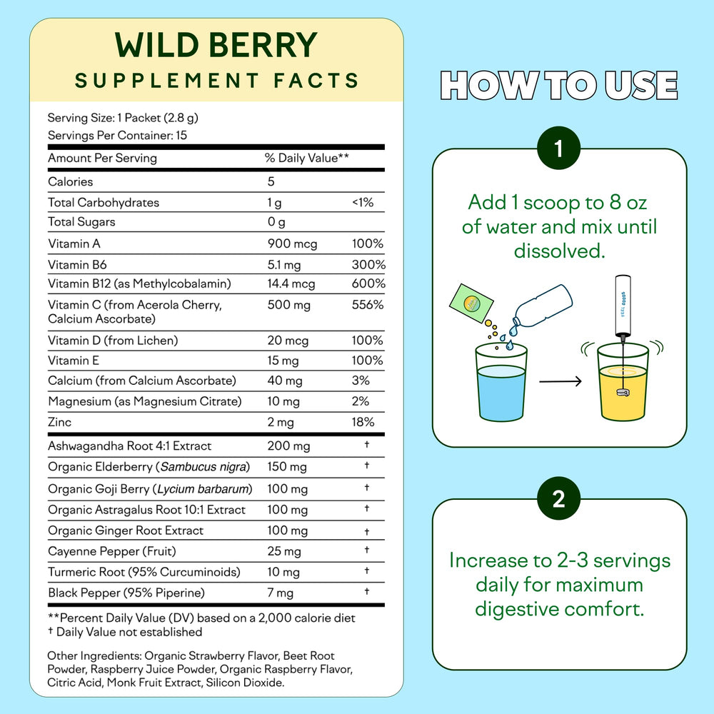 Feel Goods Immunity Icon powder dissolving in water to create a sugar-free drink.