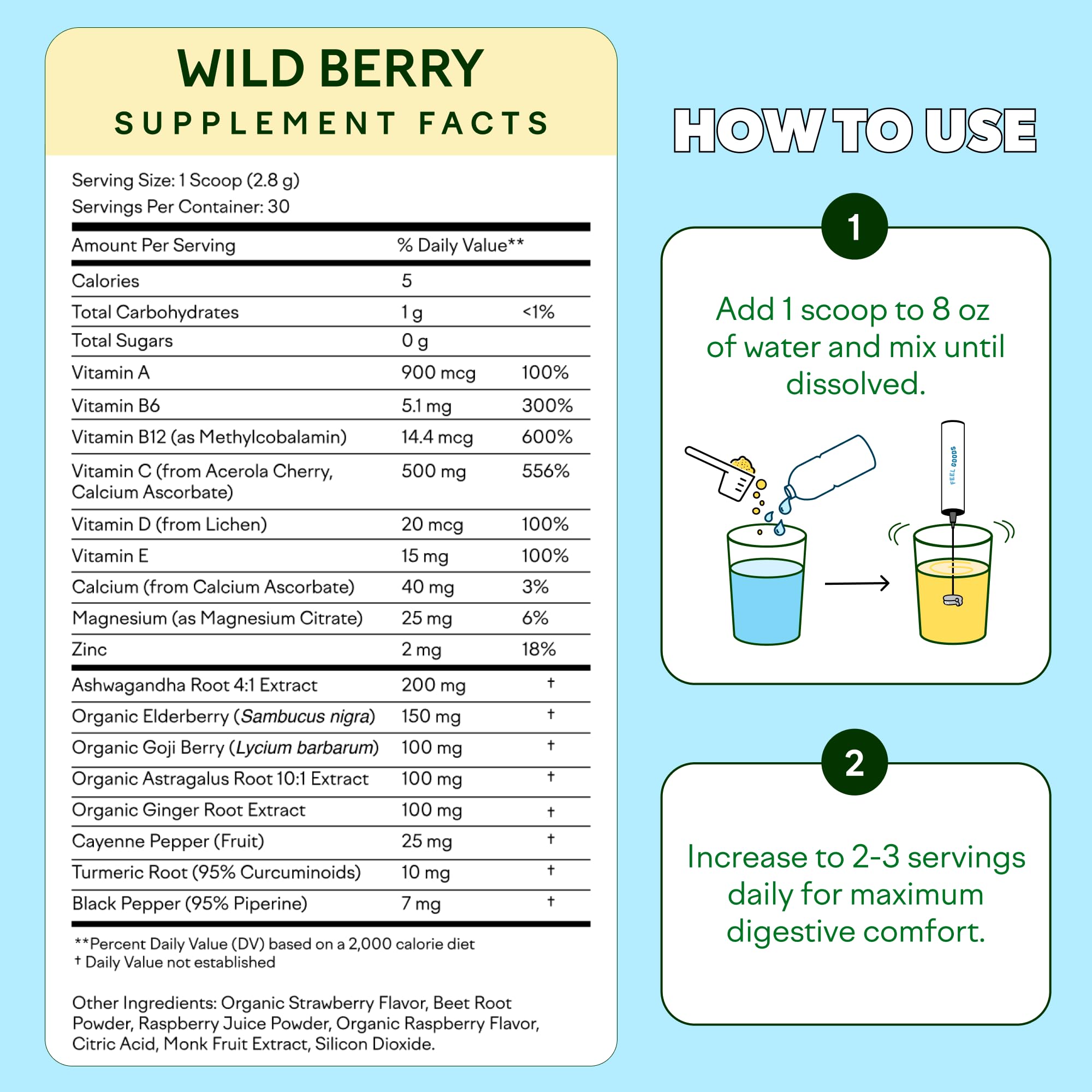Feel Goods Immunity Icon sugar-free, caffeine-free drink mix, non-GMO and vegan-friendly.