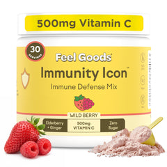 Feel Goods Immunity Icon wild berry drink mix in glass, daily flavor and balance.
