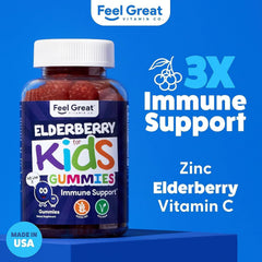 Feel Great 365 kids elderberry gummies 2-pack box for family convenience.