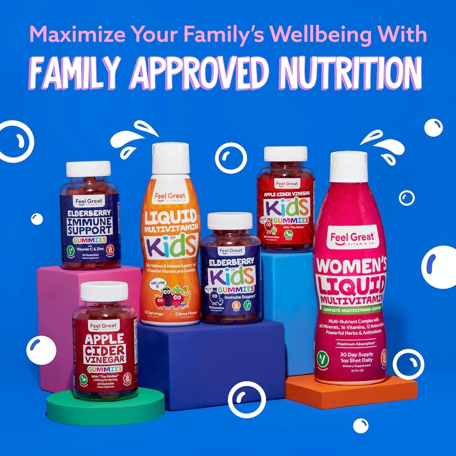 Feel Great 365 kids elderberry gummies serving size simple daily dose.