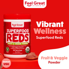 Feel Great Reds powder mixed in water for quick nutrition