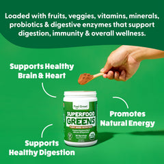 Feel Great Organic Greens powder scoop shows a convenient one-measure serving