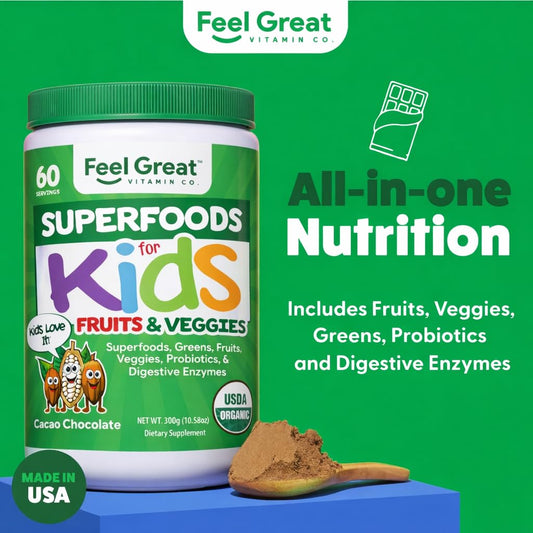Feel Great probiotics and digestive enzymes blend helps gentle digestion for active kids.