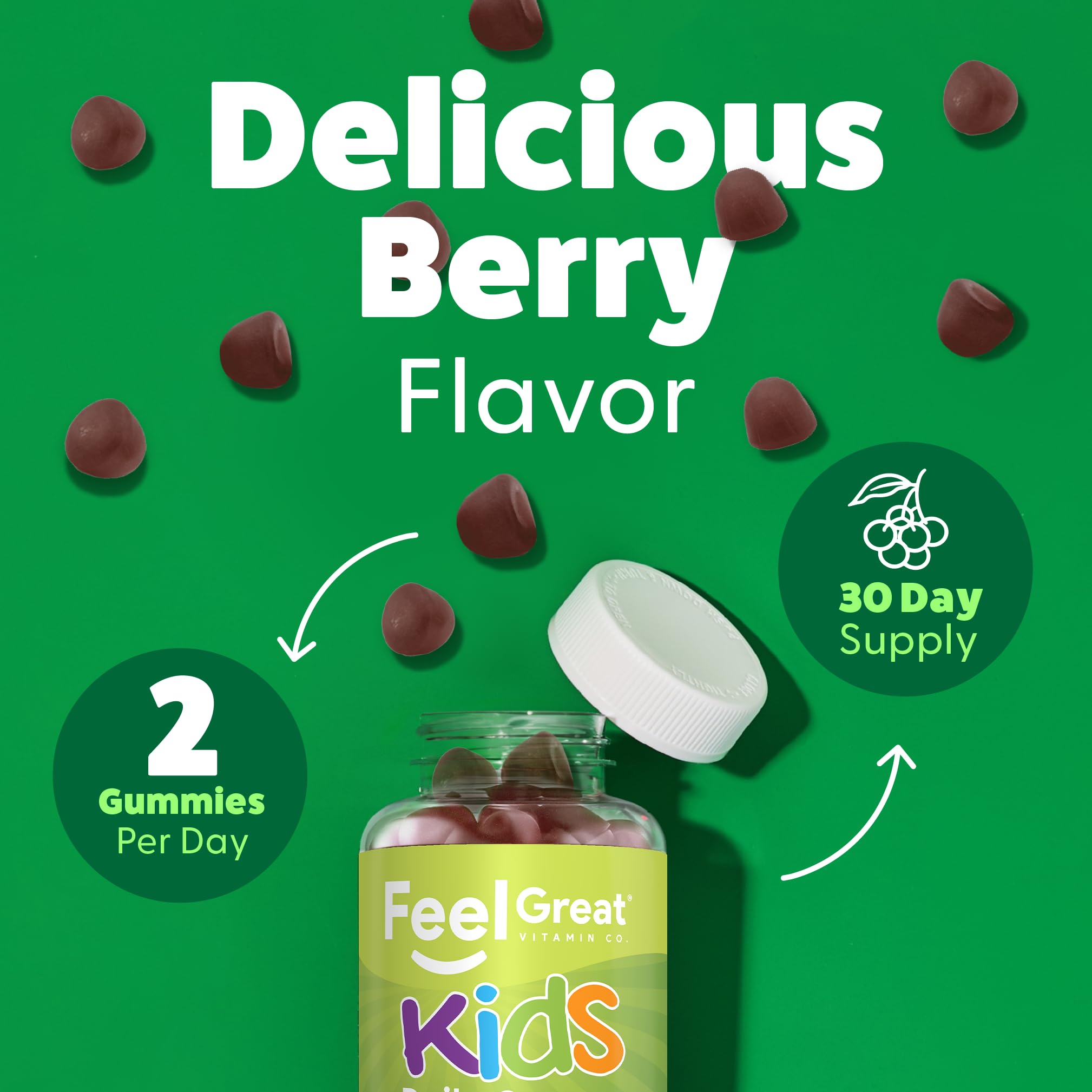Feel Great Vegan Formula Gummies highlight plant-based nutrition for a convenient veggie boost.