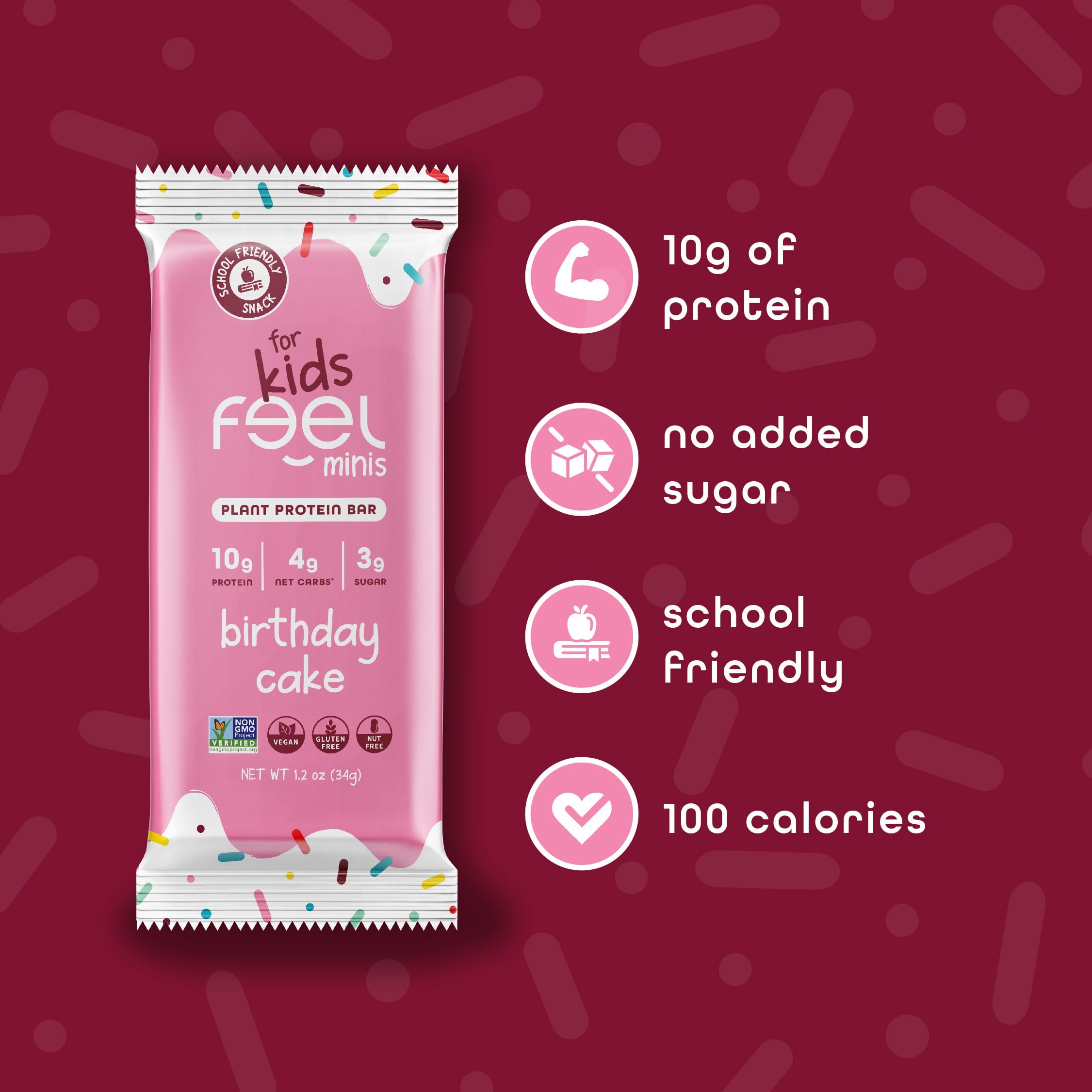 FEEL Kids Bars Minis lunchbox-ready bars arranged for school meals.