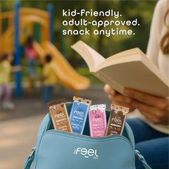 FEEL Kids Bars Minis packaging highlights gluten-free, dairy-free, soy-free, and nut-free options.