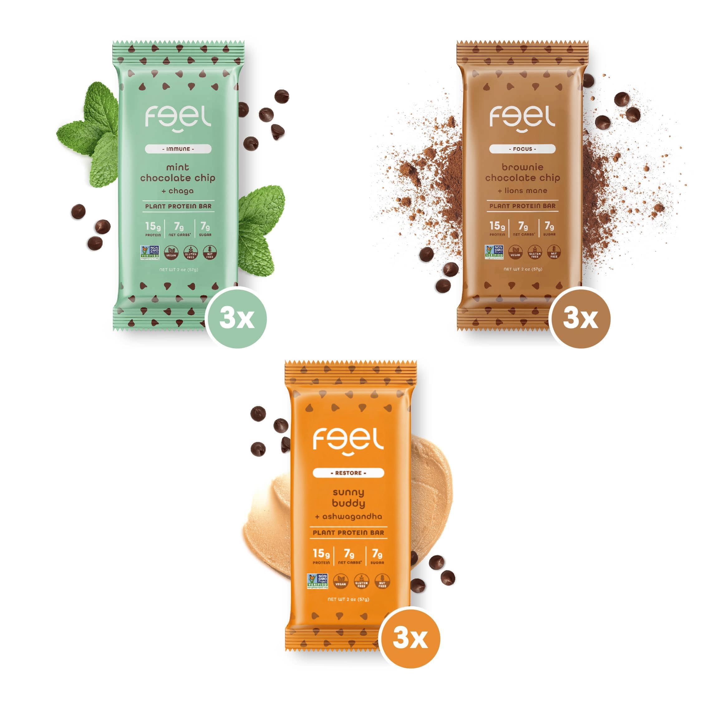 FEEL Vegan Bars Chocolate Lovers Package Closeup highlights organic ingredients and flavor