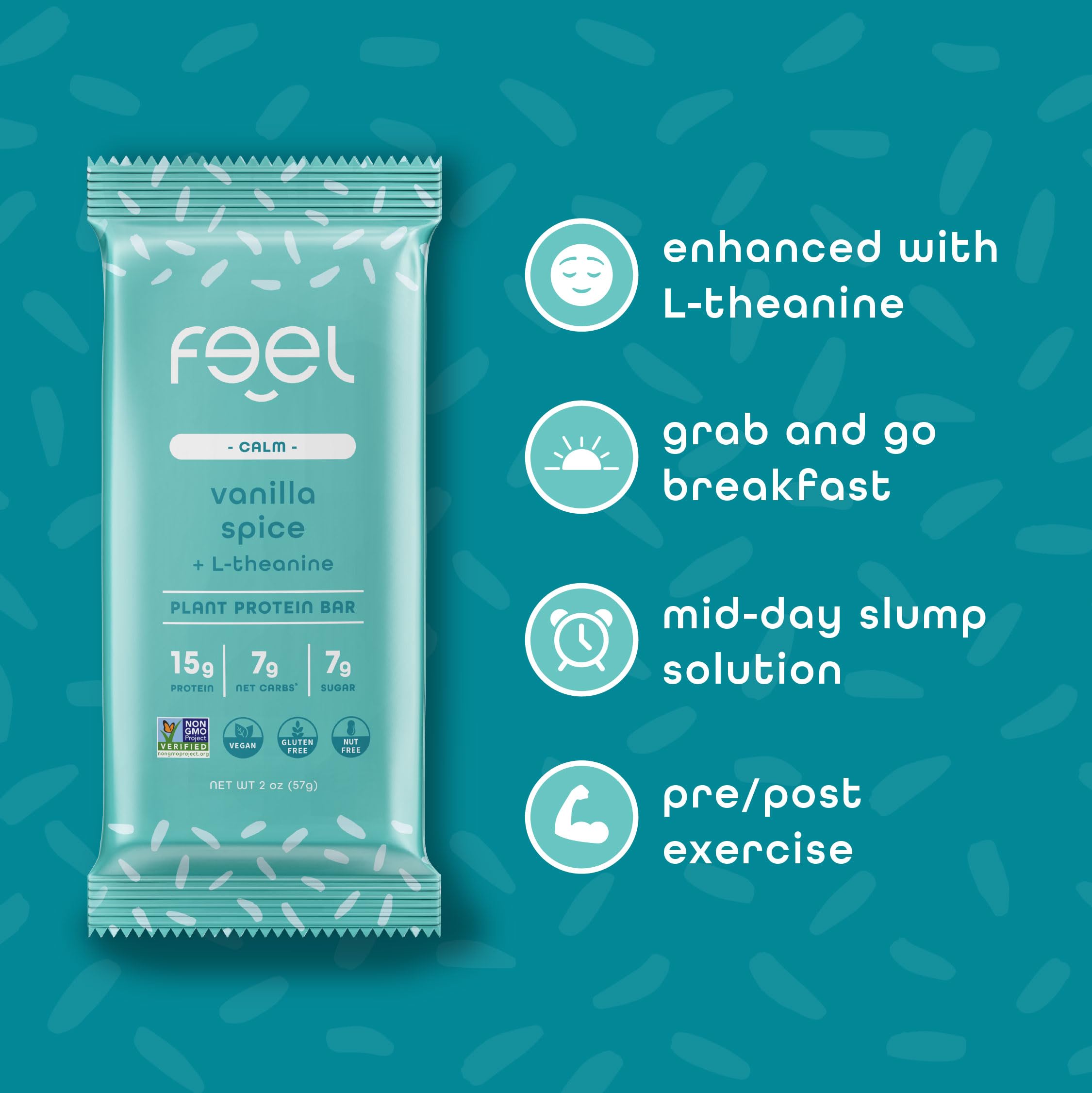 FEEL ingredients scene illustrates organic, allergen-friendly components for clean snacking.