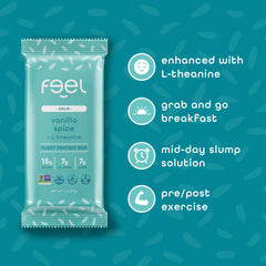 FEEL ingredients scene illustrates organic, allergen-friendly components for clean snacking.