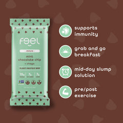 FEEL packaging design featuring mint chocolate bar branding beside the product.
