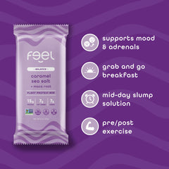 FEEL Vitality maca root nutrition panel emphasizes 15g plant protein