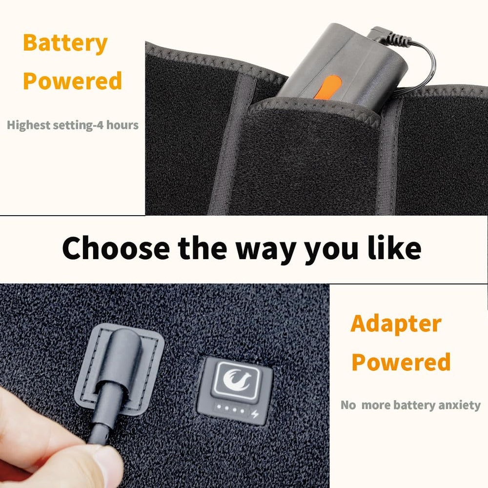 FEETMOR heated waist belt battery pack close-up, shows long-lasting power.