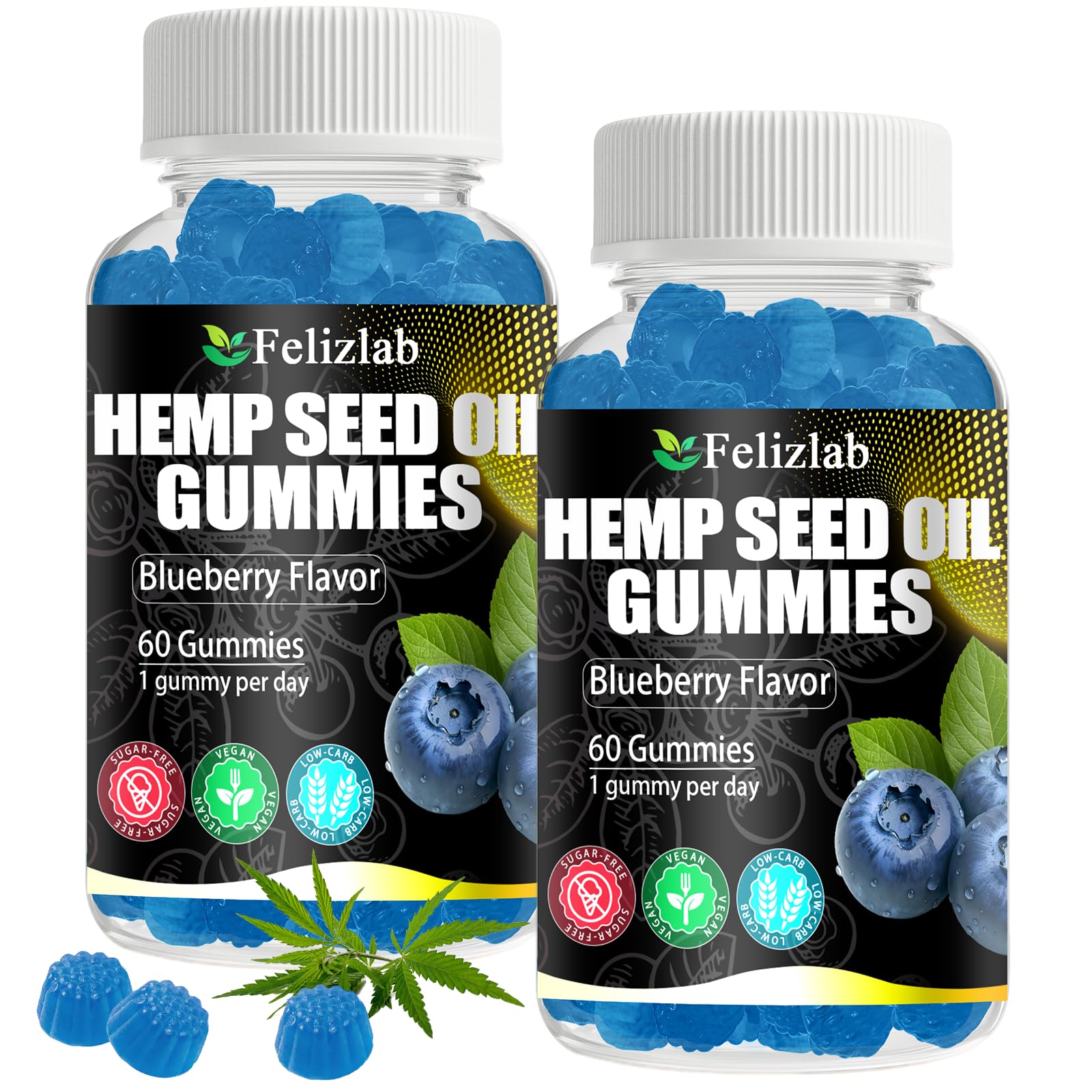 Felizlab hemp gummies bottle front signaling plant-based relaxation