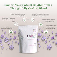 Fem21 energy and vitality bottle on table suggesting sustained daily activity