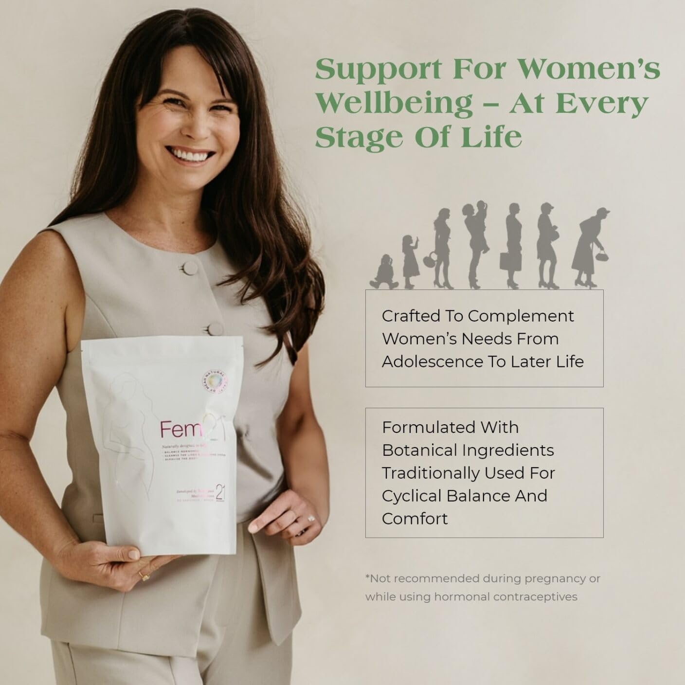 Fem21 gut-friendly prebiotics and probiotics powder visible for digestive support