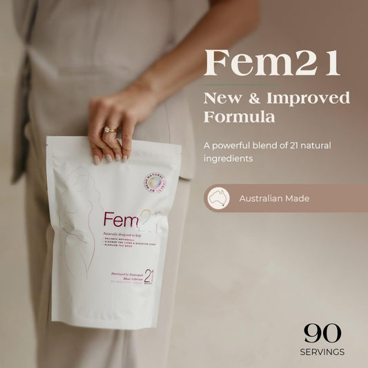 Fem21 herbal blend closeup showing antioxidant-rich botanicals for well-being