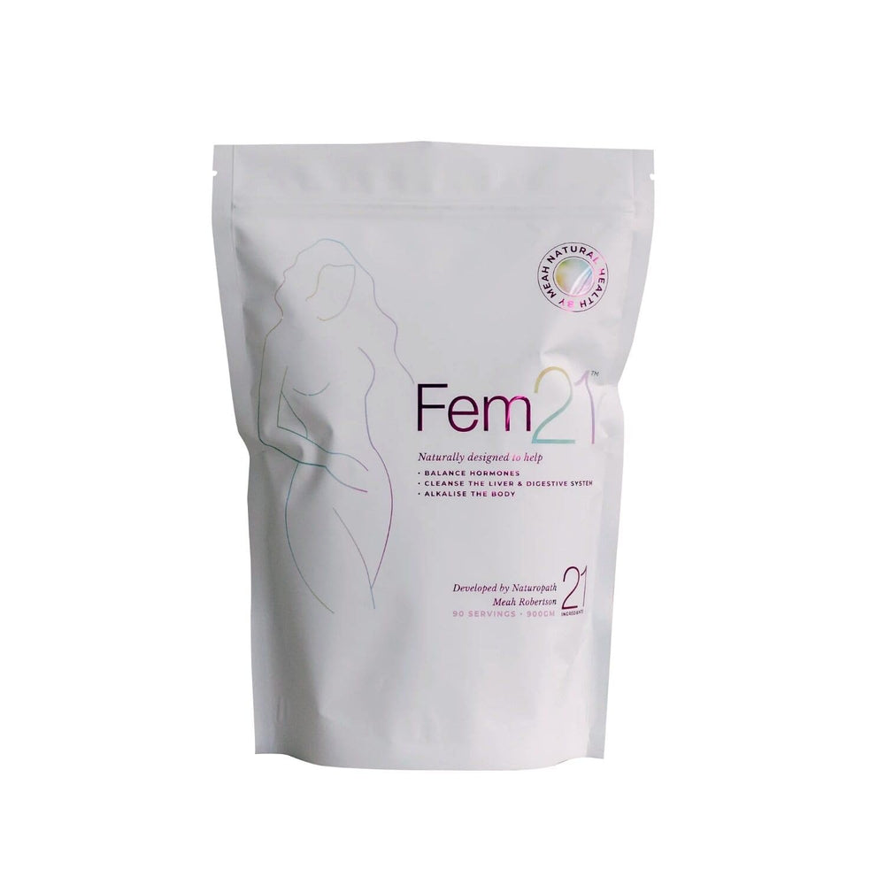 Fem21 nutritional supplement bottle pour with 21 superfoods for daily vitality
