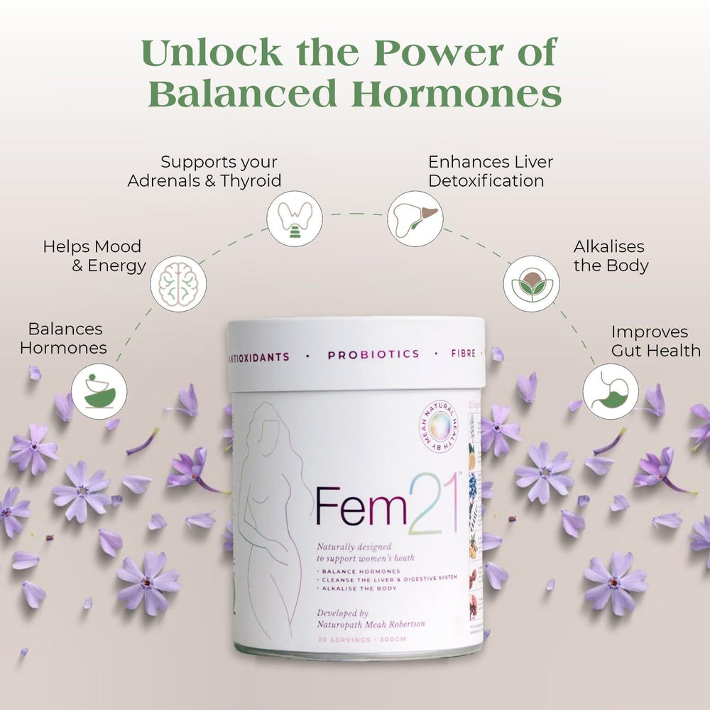 Fem21 prebiotics probiotics blend highlighting gut friendly nutrition