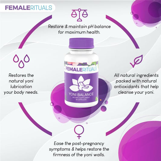 Capsules from Female Rituals Yoni Balance Pills showing herbal blend for balance