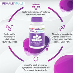 Capsules from Female Rituals Yoni Balance Pills showing herbal blend for balance