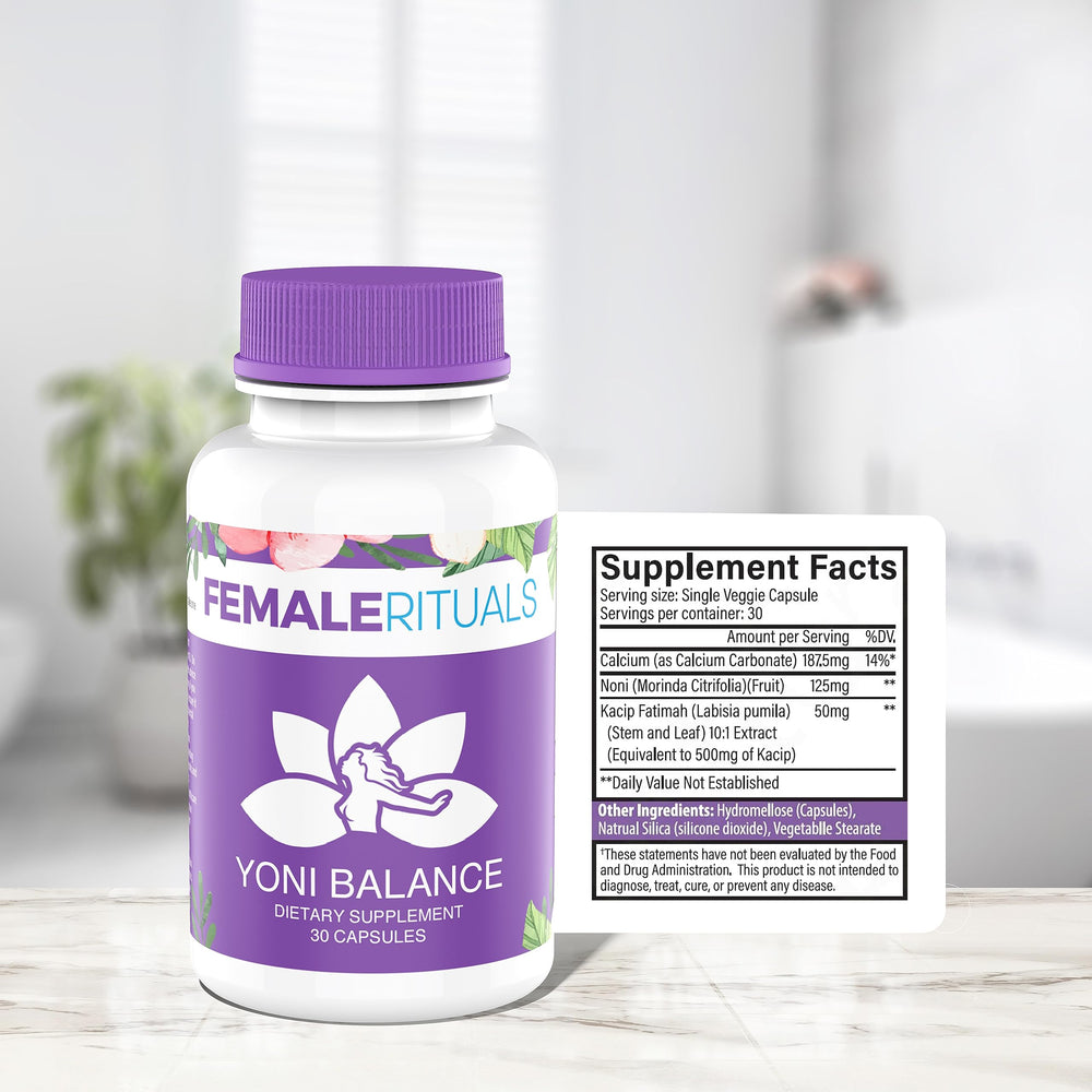 Herbal blend imagery for Yoni Balance Pills used in a natural care routine