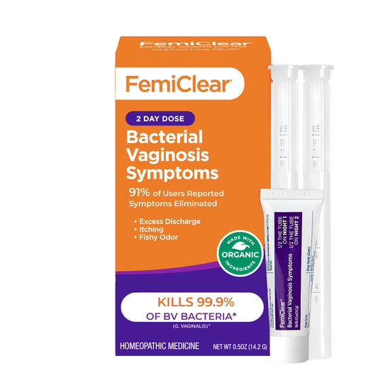 FemiClear BV symptoms ointment tube for at home relief from BV symptoms.
