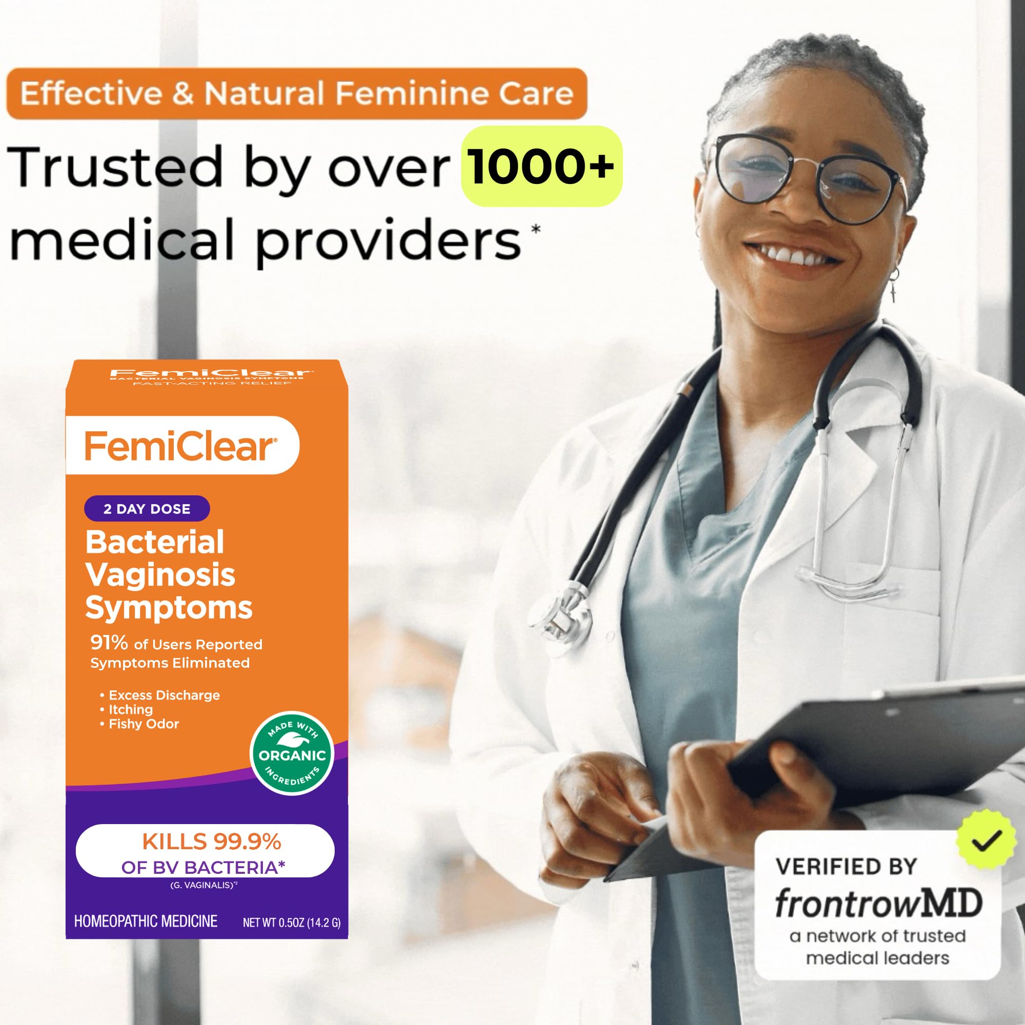 FemiClear two day dose packaging highlighting a fast convenient plan.