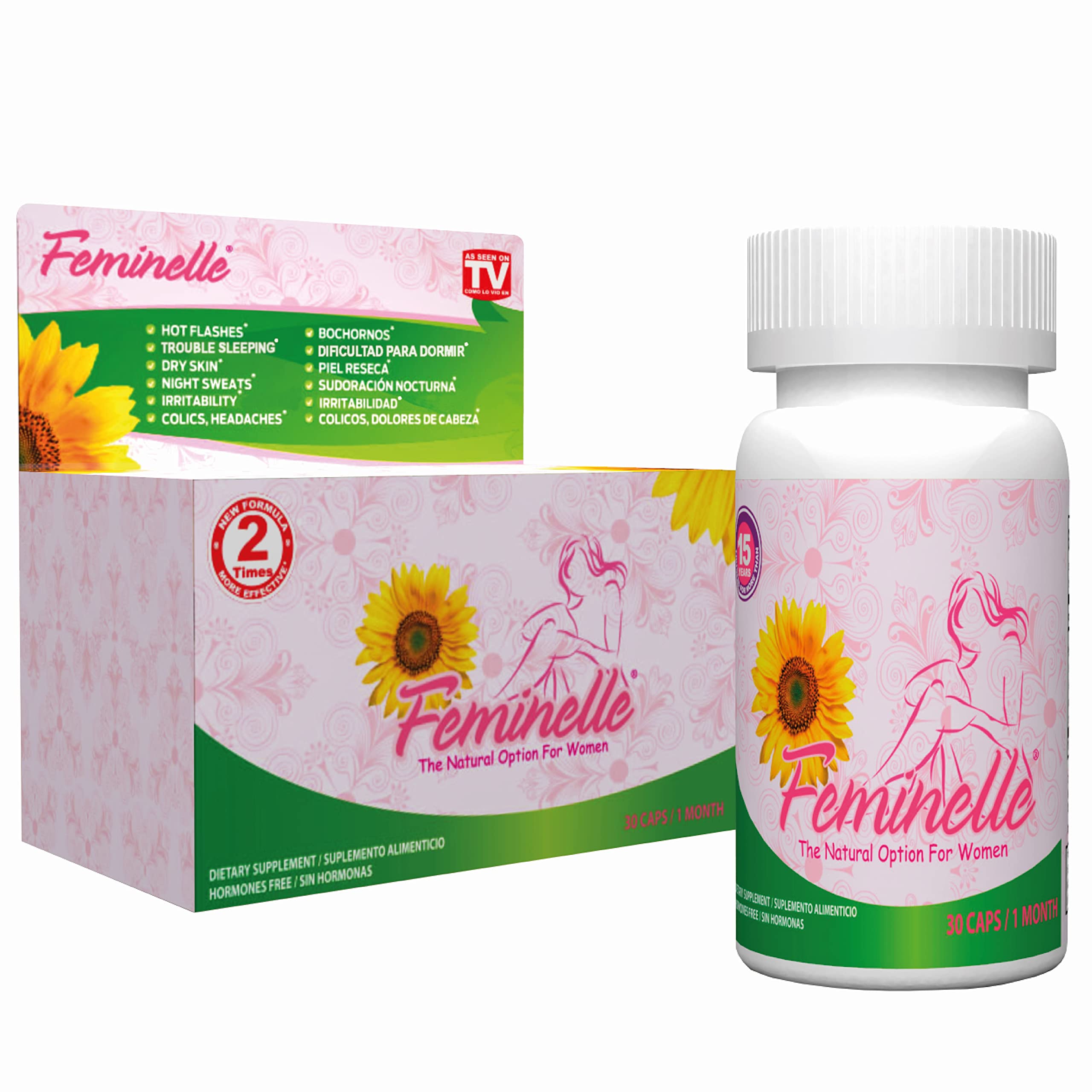 Feminelle bottle cap close-up, convenient daily menopause support.